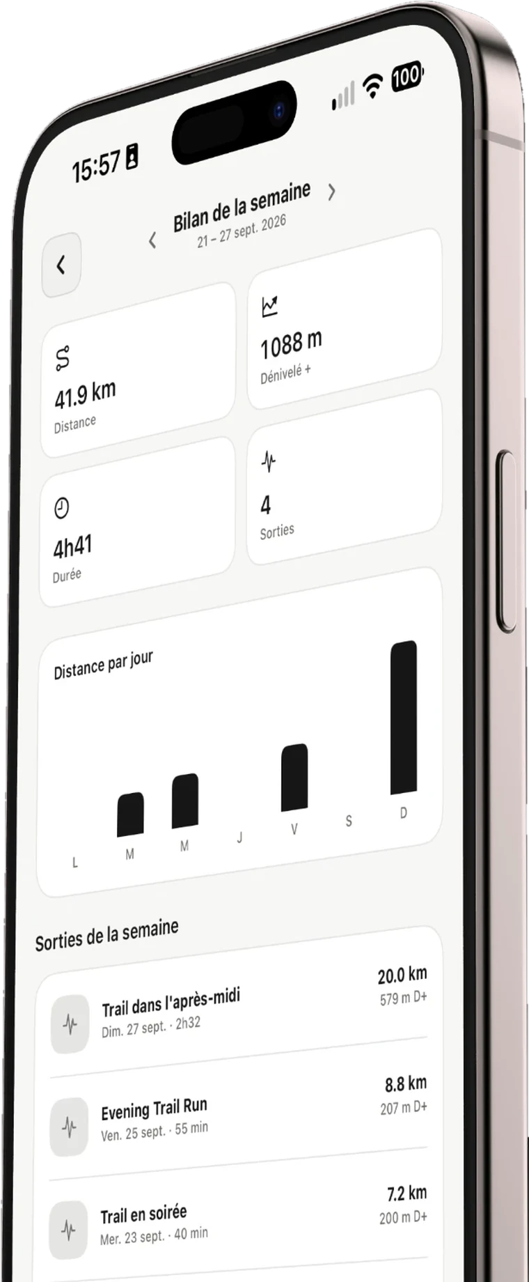 Vorschau der Trail-Race-App: Wochenübersicht eines Trailläufers